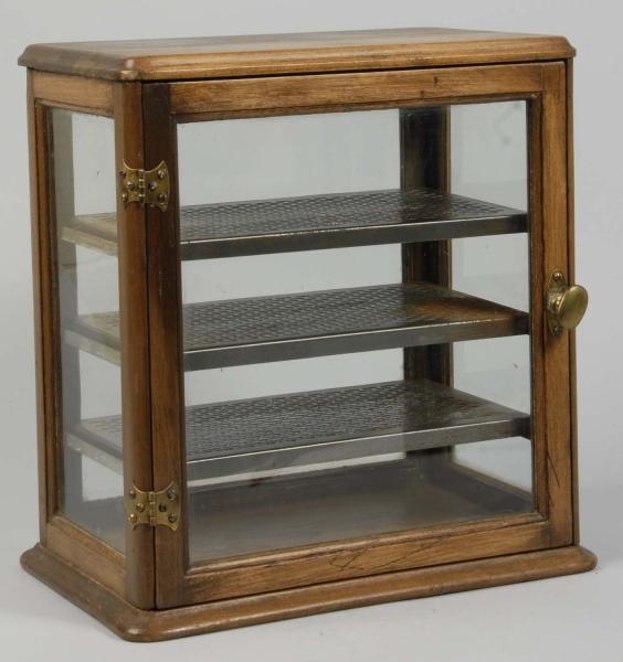 GLASS & PINE WOOD DISPLAY CASE WITH METAL SHELVES 