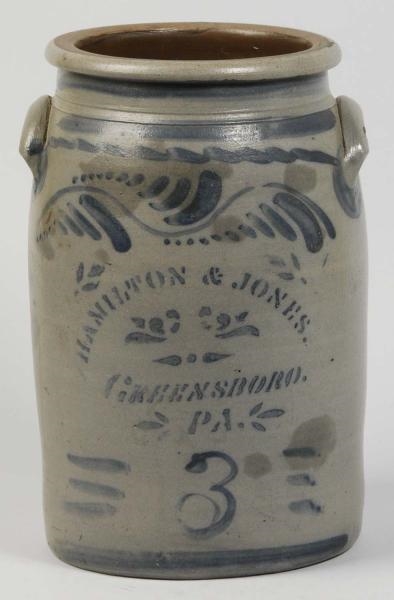 STONEWARE 3 GALLON HAMILTON & JONES HANDLED PIECE 