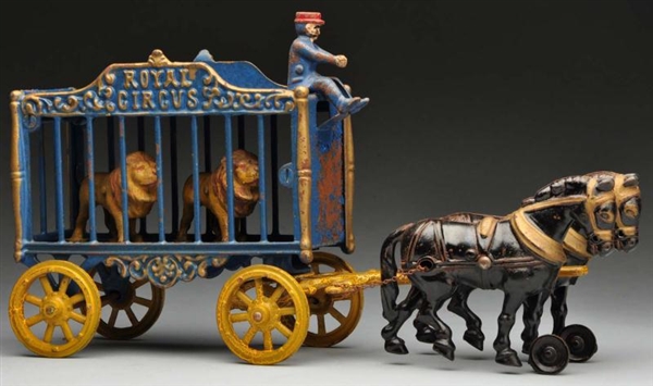 CAST IRON HUBLEY ROYAL CIRCUS CAGE WAGON TOY.     