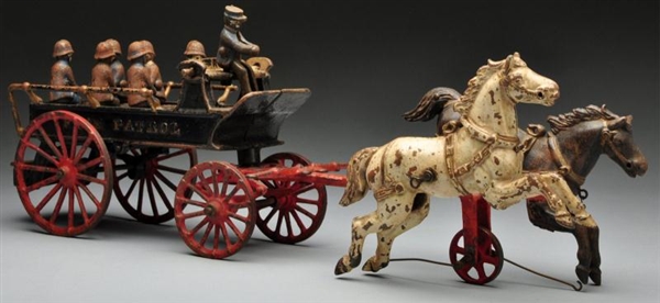 CAST IRON IVES FIRE PATROL WAGON HORSE-DRAWN TOY. 