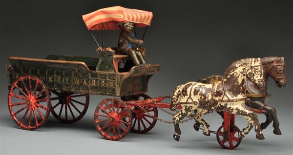 CAST IRON IVES BREWERY WAGON HORSE-DRAWN TOY.     