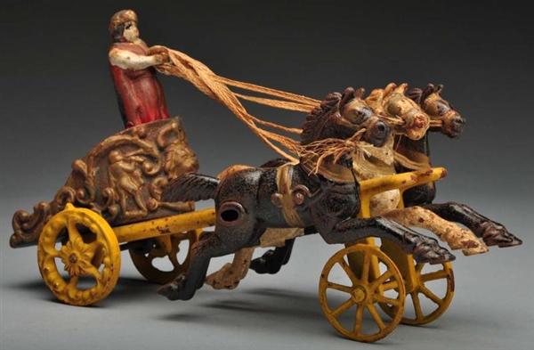 CAST IRON HUBLEY CHARIOT HORSE-DRAWN TOY.         