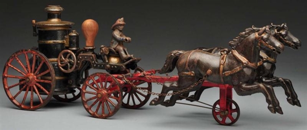 CAST IRON IVES FIRE PUMPER HORSE-DRAWN TOY.       