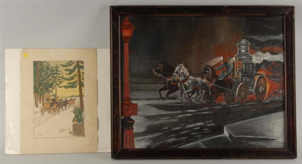 LOT OF 2: HORSE-DRAWN VEHICLE ART PIECES.         