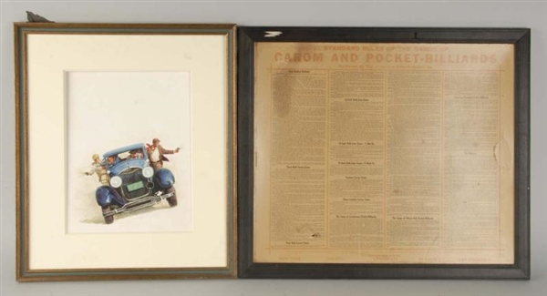 BILLIARDS INSTRUCTION POSTER & AUTOMOBILE PRINT.  