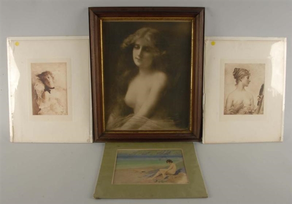 LOT OF 4: NUDE PRINTS & WATERCOLOR.               