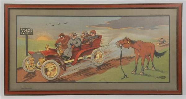 FRAMED FRENCH MOLYNK EARLY AUTOMOBILE SCENE PRINT 