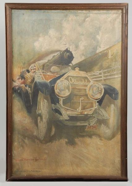 FRAMED EARLY OLDSMOBILE OLIAGRAPH.                