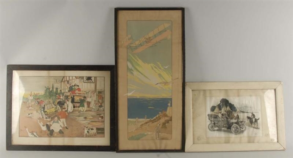 LOT OF 3: FRAMED VEHICLE RELATED PRINTS.          