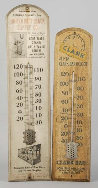 LOT OF 2: EARLY WOODEN THERMOMETERS.              