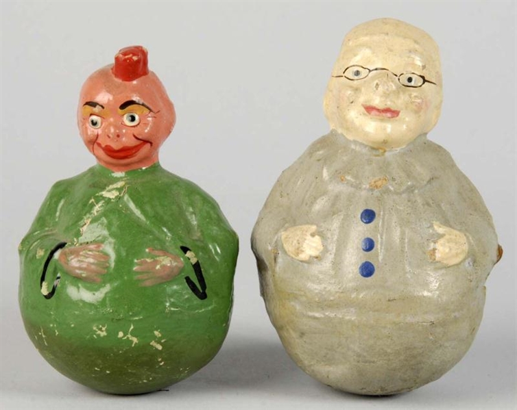 LOT OF 2: PAPER MACHE CHARACTER ROLY POLYS.       