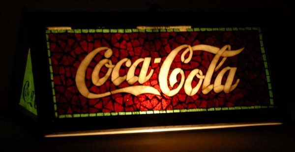 COCA-COLA MOSAIC STAINED GLASS POOL TABLE LIGHT.  