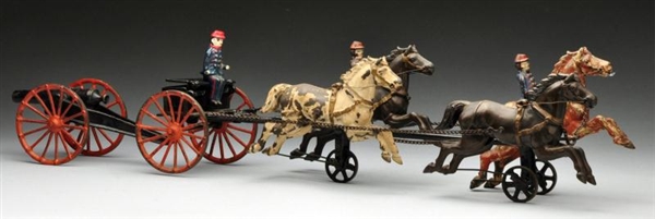 CAST IRON IVES 4-HORSE FLYING ARTILLERY TOY.      