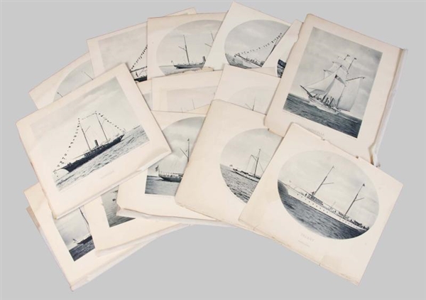 LOT OF 15: TISSUE COVERED YACHT & SAILBOAT PLATES 