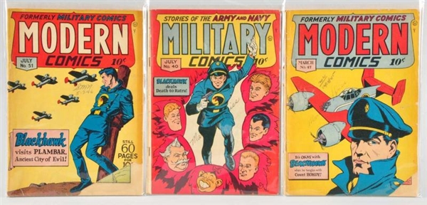 LOT OF 3: 1940S MODERN & MILITARY COMICS.         