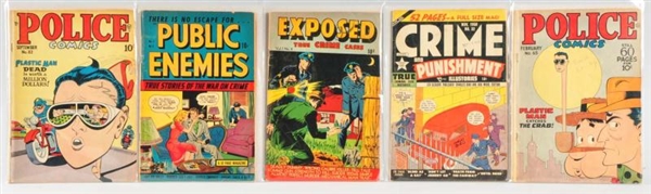 LOT OF 5: 1940S GOLDEN AGE CRIME THEMED COMICS.   