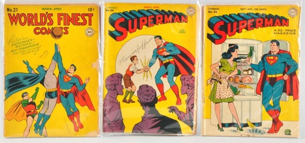 LOT OF 3: 1940S SUPERMAN & WORLDS FINEST COMICS. 