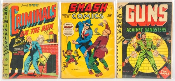LOT OF 3: 1940S GOLDEN AGE CRIME THEMED COMICS.   
