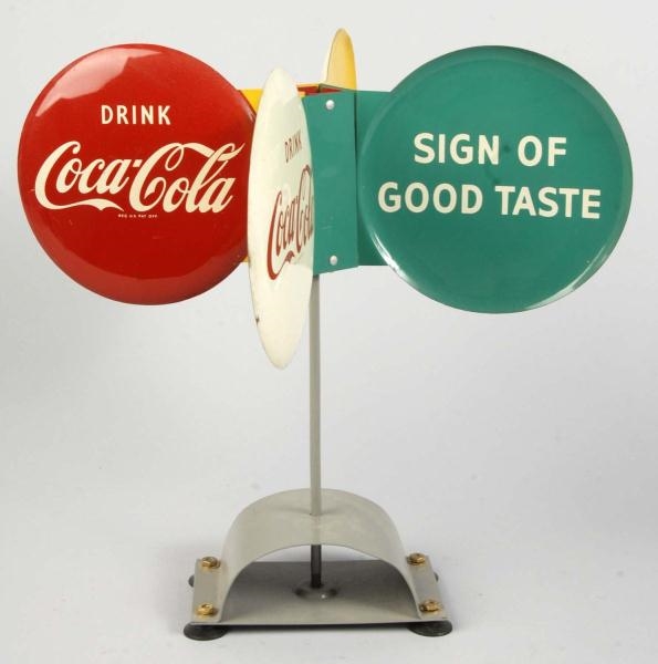 TIN COCA-COLA 4-SIDED WHIRLY BIRD SIGN.           