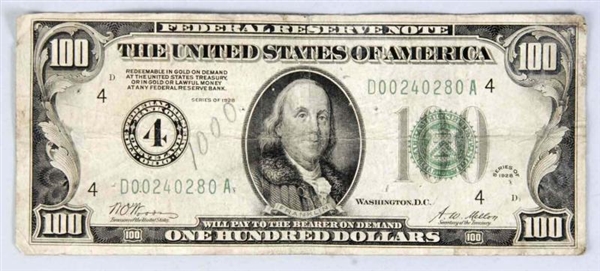 1928 US $100 BILL.                                