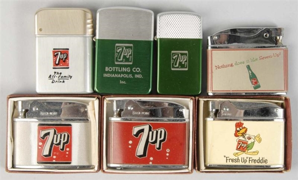 LOT OF 7: ASSORTED 7UP CIGARETTE LIGHTERS.        
