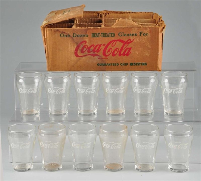 SET OF 12 COCA-COLA BELL-SHAPED GLASSES & BOX.    