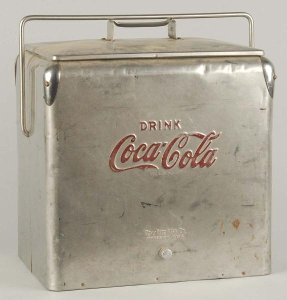 EMBOSSED STAINLESS STEEL COCA-COLA PICNIC COOLER. 
