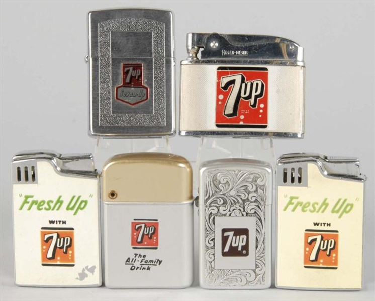 LOT OF 6: ASSORTED 7UP CIGARETTE LIGHTERS.        
