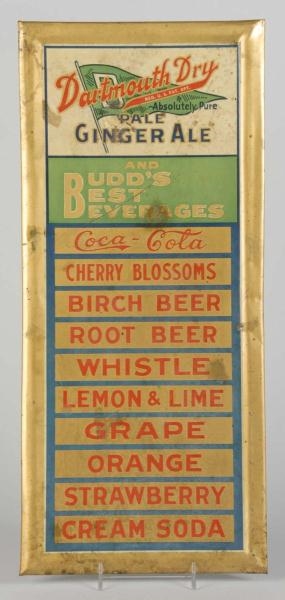 TIN OVER CARDBOARD DARTMOUTH DRY GINGER ALE SIGN. 