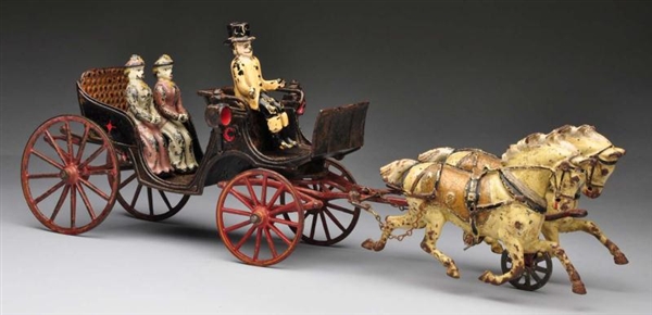 CAST IRON OPEN CARRIAGE HORSE-DRAWN TOY.          