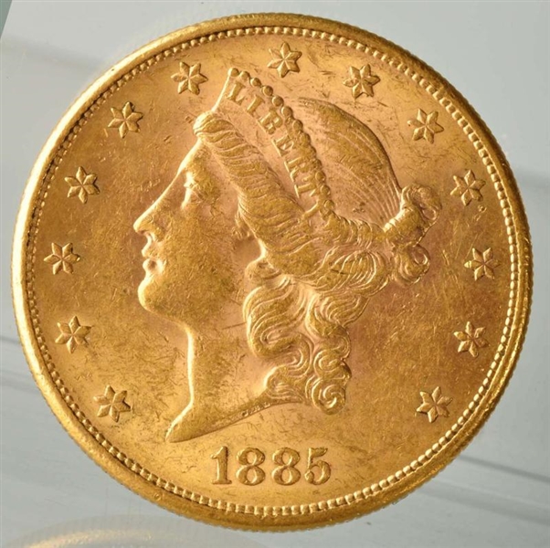 1885-S $20 DOUBLE EAGLE GOLD COIN AU.             