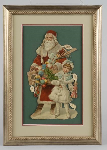 SANTA WITH GIRL HOLDING DOLL DIE-CUT.             