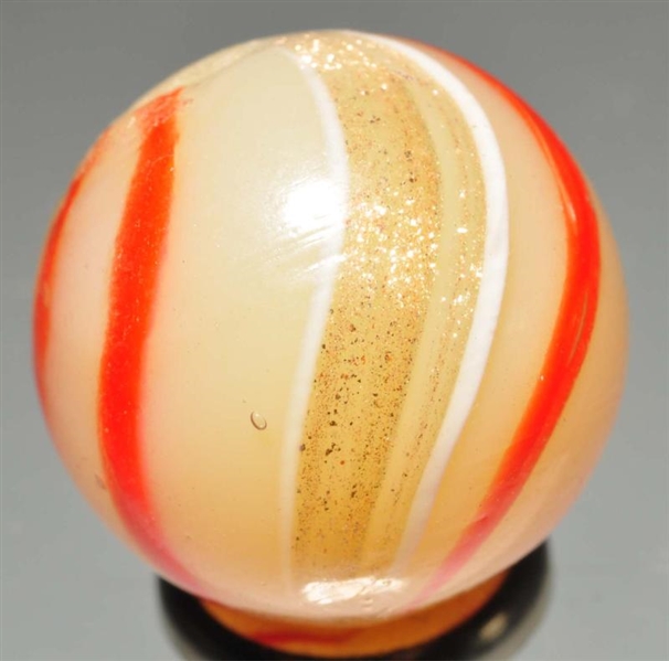 CUSTARD BANDED OPAQUE LUTZ MARBLE.                