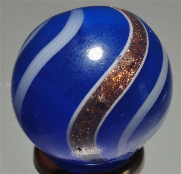 BLUE TRANSLUCENT BANDED LUTZ MARBLE.              