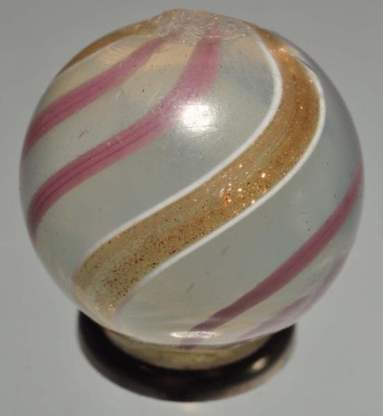 TRANSLUCENT WHITE BANDED LUTZ MARBLE.             