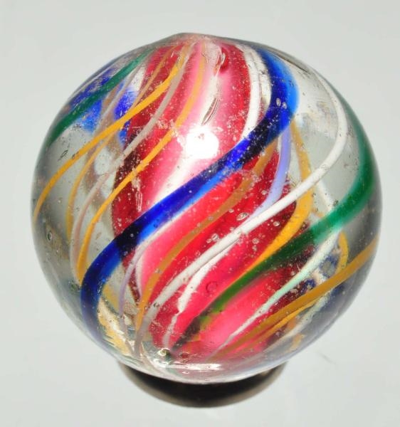 THREE-STAGE RARE RED SOLID CORE SWIRL MARBLE.     
