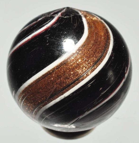 BLACK BANDED OPAQUE LUTZ MARBLE.                  