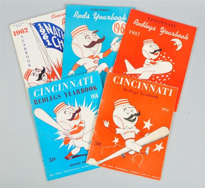 LOT OF 5: 1950S-1960S CINCINNATI REDS YEARBOOKS.  