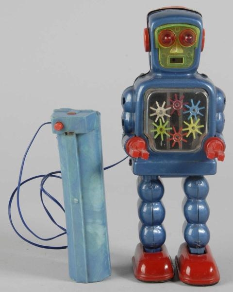 TIN HIGH WHEEL ROBOT BATTERY-OPERATED TOY.        