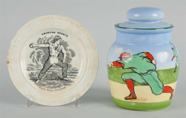 EARLY BASEBALL PLAYERS HUMIDOR & ALPHABET PLATE. 