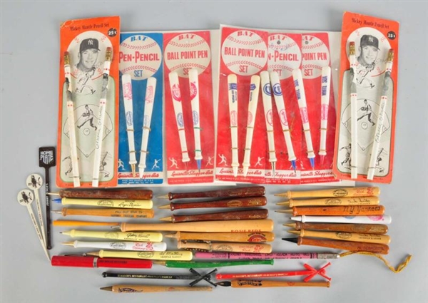 LOT OF OF BASEBALL PENS & SMALL BAT SOUVENIRS.    