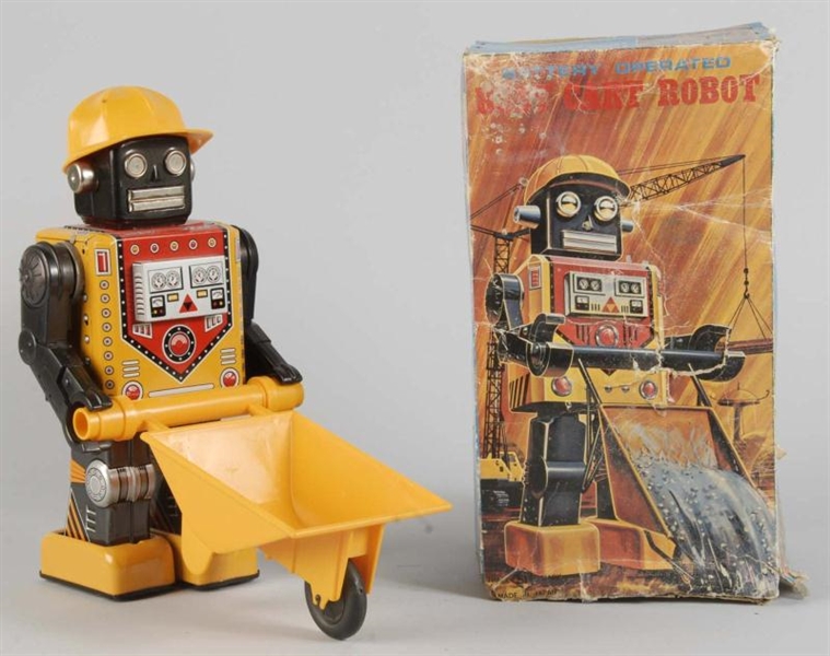 TIN BUSY CART ROBOT BATTERY-OPERATED TOY.         