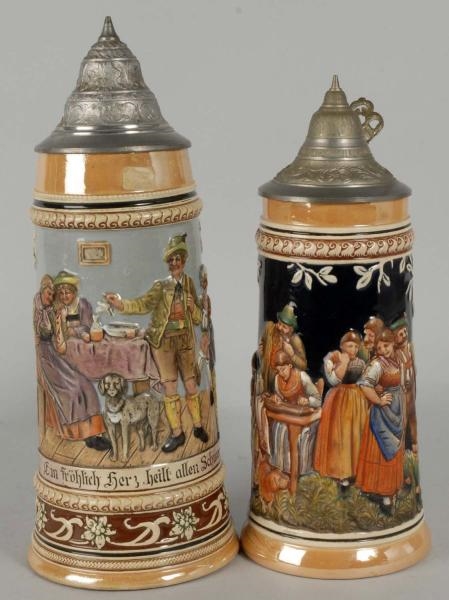 LOT OF 2: GERMAN POTTERY STEINS.                  