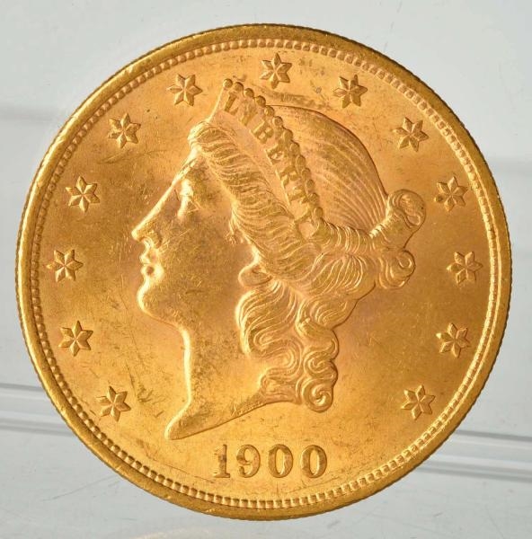 1900 $20 LIBERTY DOUBLE EAGLE GOLD COIN AU+.      