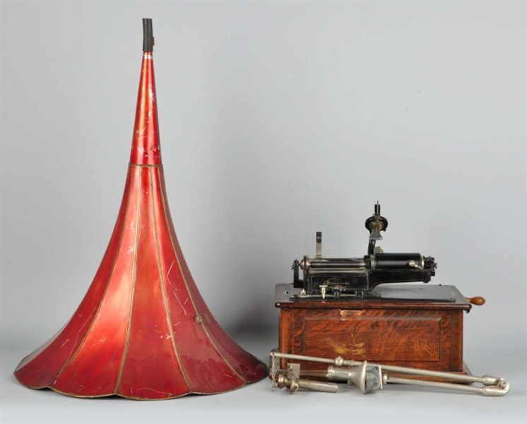 EDISON PHONOGRAPH WITH MORNING GLORY HORN.        