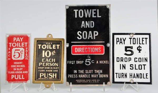 LOT OF 4: EARLY TOILET RELATED SIGNS.             