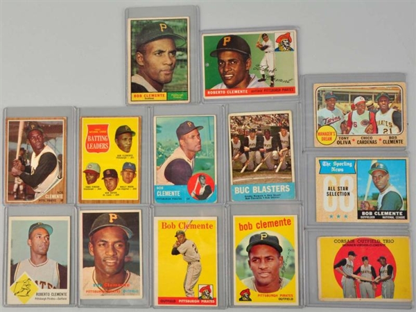 LOT OF 13: ROBERTO CLEMENTE BASEBALL CARDS.       