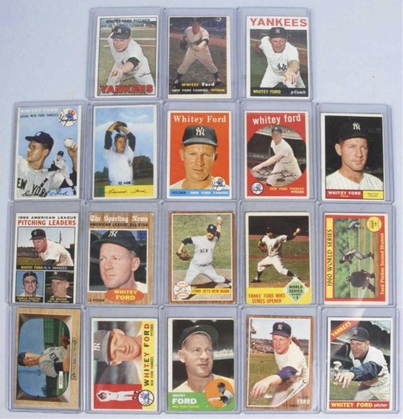 LOT OF 18: WHITEY FORD BASEBALL CARDS.            