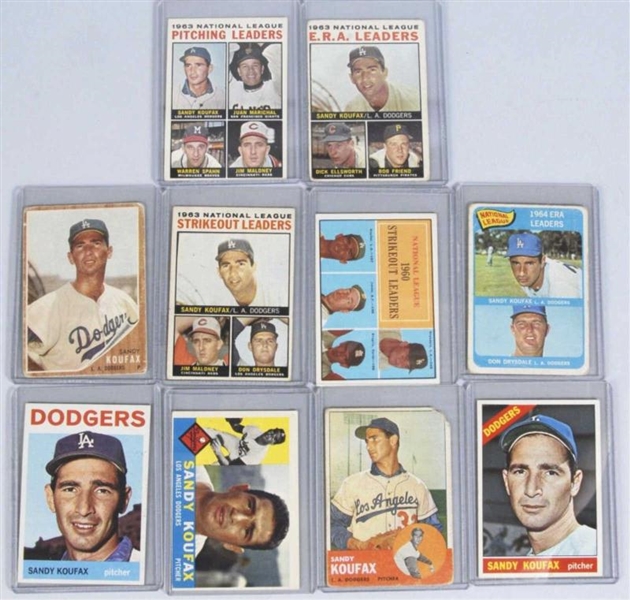 LOT OF 10: TOPPS SANDY KOUFAX BASEBALL CARDS.     