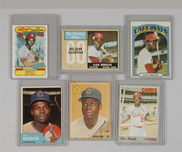 LOT OF 6: LOU BROCK BASEBALL CARDS.               